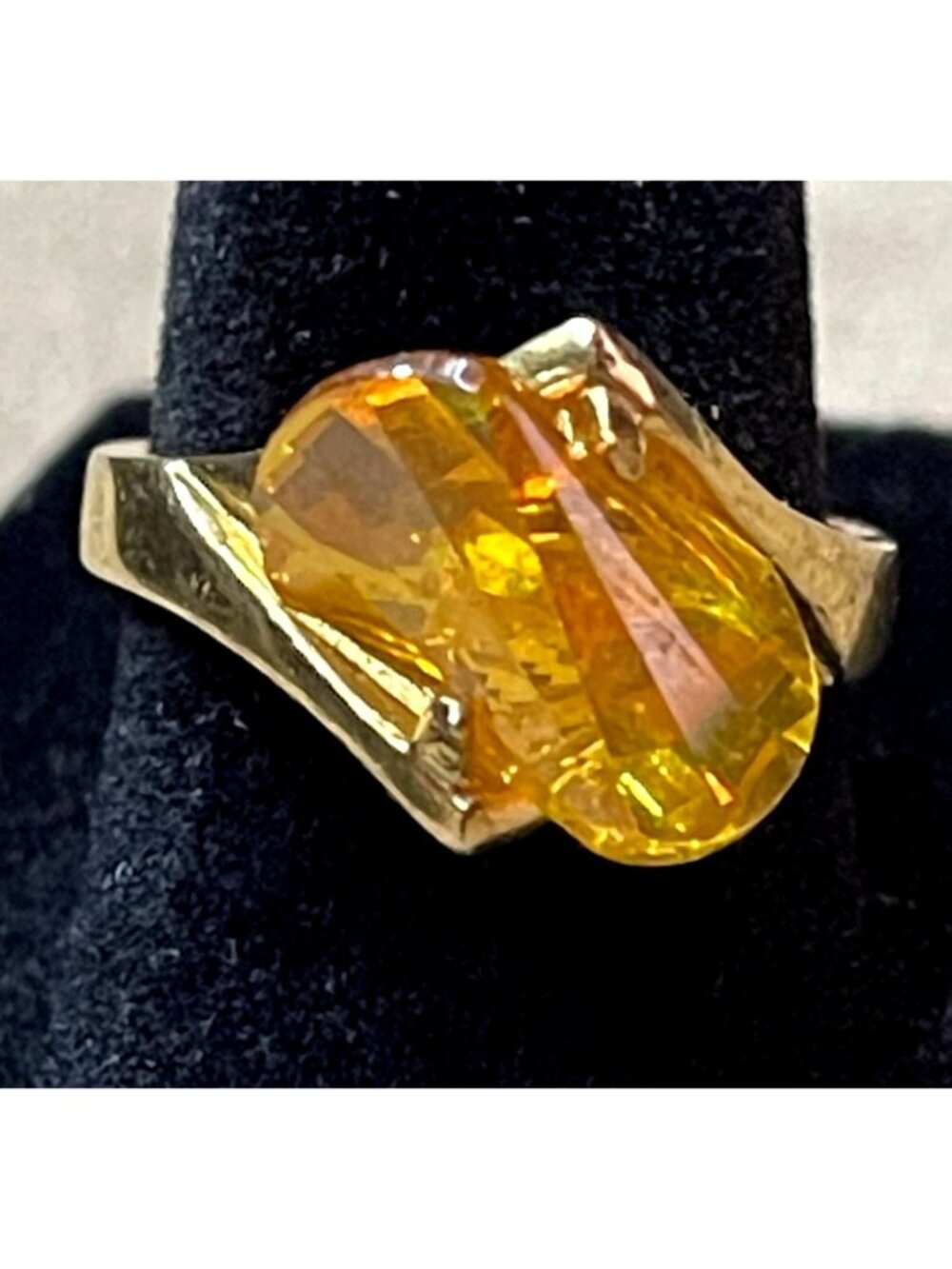Vintage 80s 925 Sterling Silver Gold Vermeil Asymmetric Cocktail Ring Amber Yell